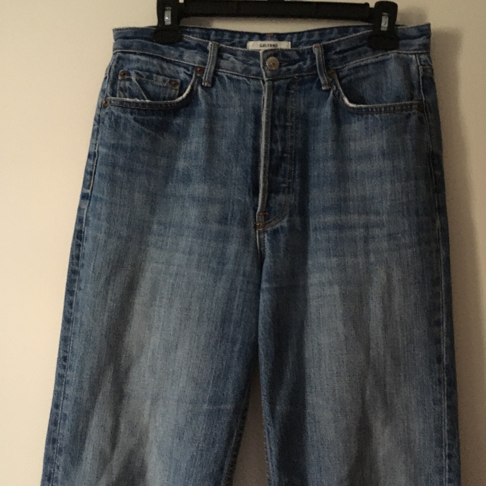 GRLFRND High-Rise Wide Leg Flare Jeans in Medium Blue - Picture 3 of 11
